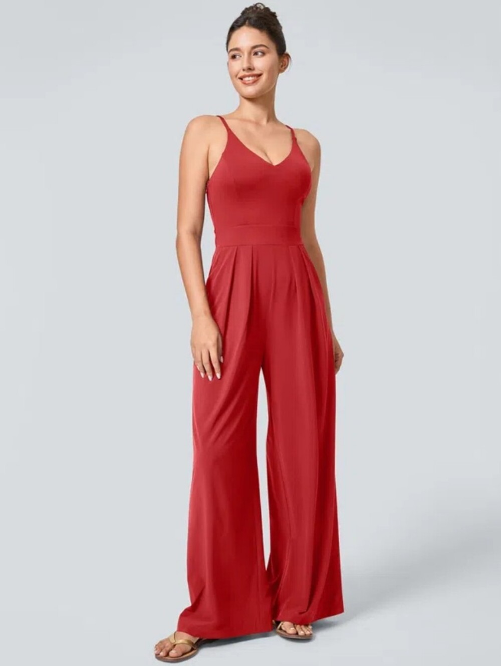 HALARA Spaghetti-Strap Wide-Leg Jumpsuit in Red